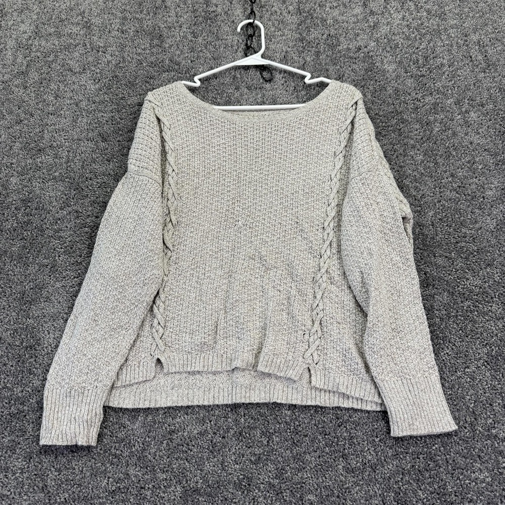 American Eagle Outfitters Sweater Womens XL Beige Waffle Knit Boat Neck Pullover